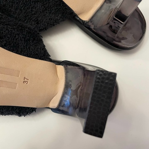 NWOB MIISTA London Wendy Black Towel Mule Sandals Size 37 Shoes Square Toe - Picture 7 of 11